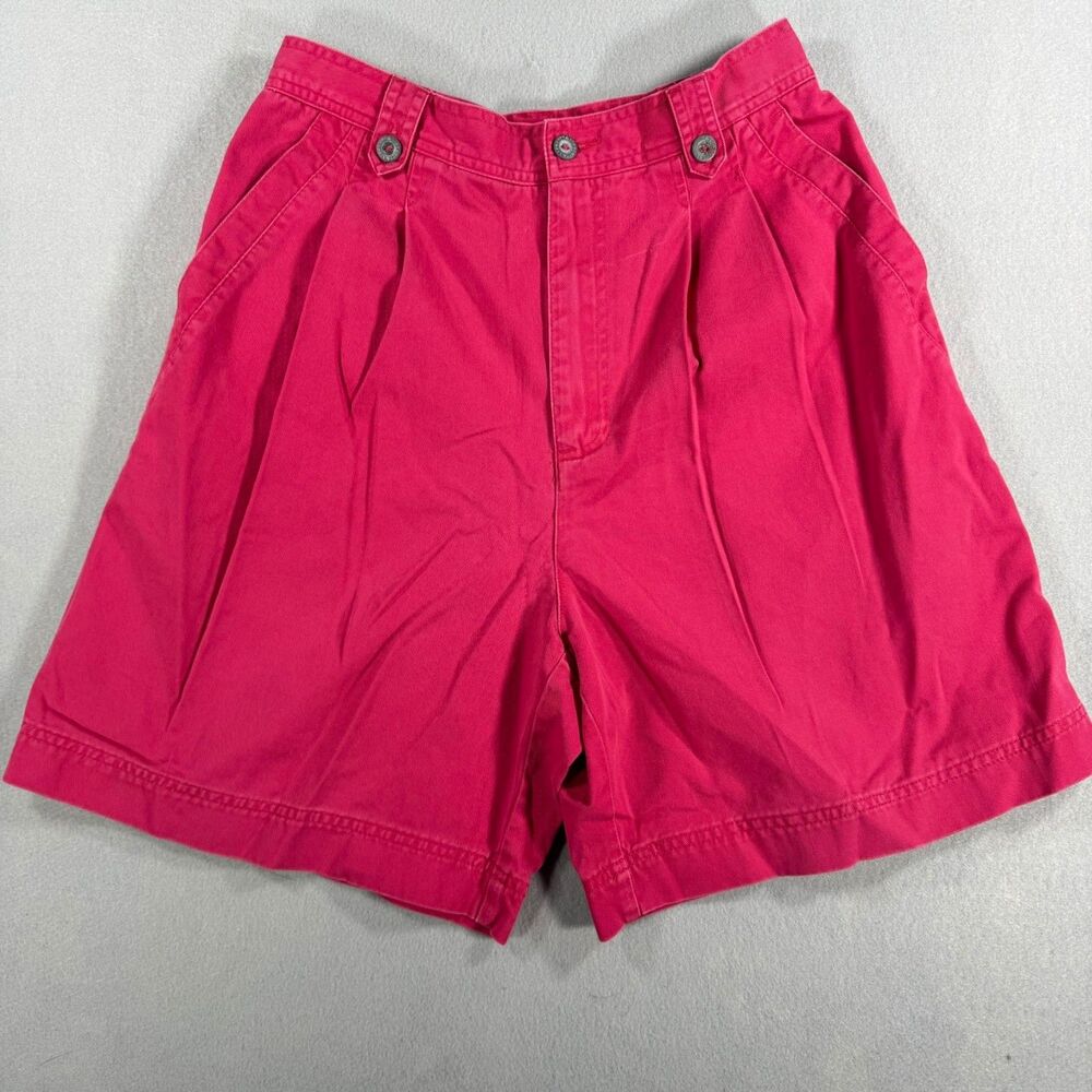 Liz Sport Shorts Women 10 Red Pleated High Rise Cotton Wide Leg Pockets